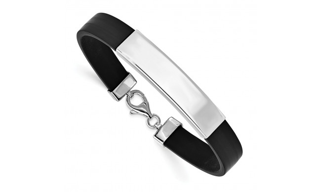 Quality Gold Sterling Silver Rhodium-plated ID Black Rubber Bracelet - XGBKSS14-8