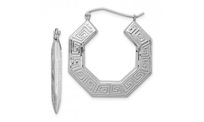 Quality Gold Sterling Silver Rhodium-plated Greek Key Hoop Earrings - QE4666
