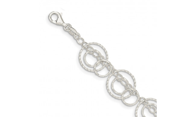 Quality Gold Sterling Silver Textured Circles Link Bracelet - QG3218-7.5