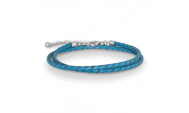 Quality Gold Sterling Silver Reflections Blue Leather 14in  2in ext Choker Bracelet - QRS4049BLUE-14