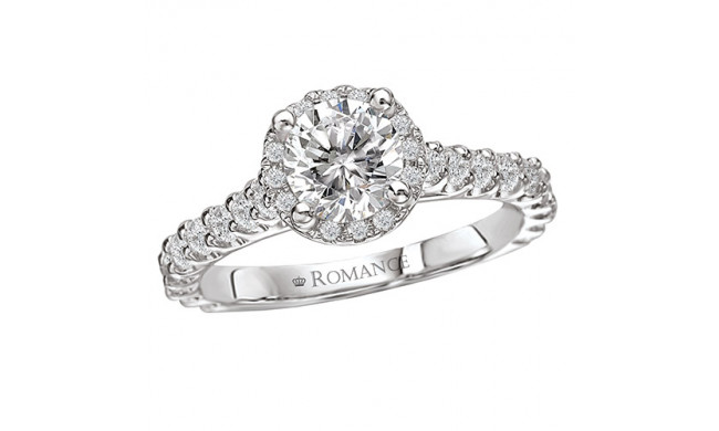 Romance 18k White Gold Round Halo Semi-Mount Diamond Engagement Ring