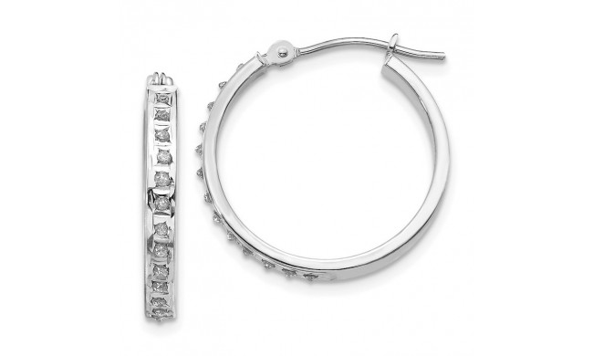Quality Gold 14k White Gold Diamond Fascination Round Hinged Hoop Earrings - DF158