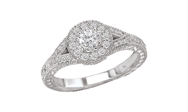 14k White Gold Split Shank Halo Diamond Engagement Ring