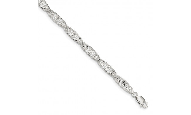 Quality Gold Sterling Silver Diamond-cut Heart Bracelet - QG4828-7.5