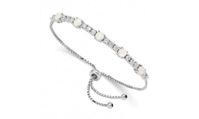 Quality Gold Sterling Silver Rhodium-plated Created Opal & CZ Adjustable Bracelet - QG4776