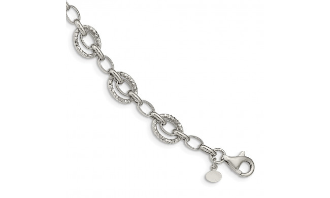 Quality Gold Sterling Silver Rhod-plated Polished & Hammered Bracelet - QG4841-7.5
