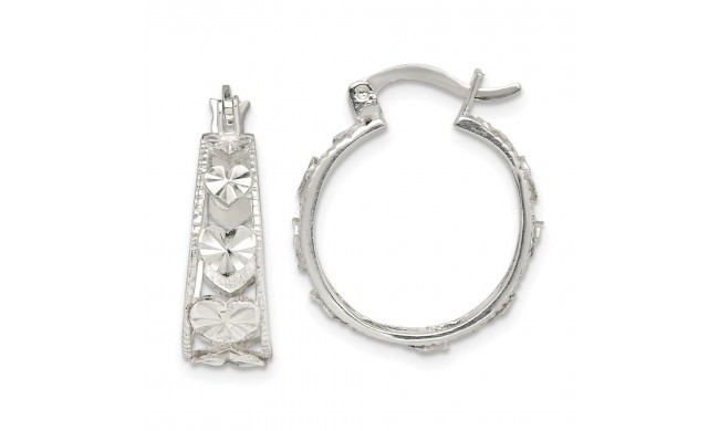 Quality Gold Sterling Silver Diamond-cut Heart Hoop Earrings - QE14742