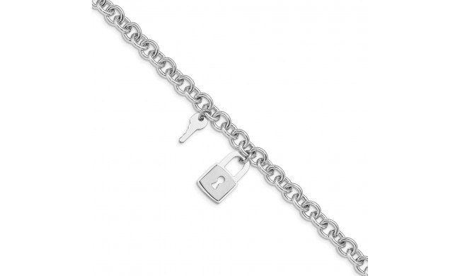 Quality Gold Sterling Silver Rhodium-plated Lock & Key Bracelet - QG4830-7.5