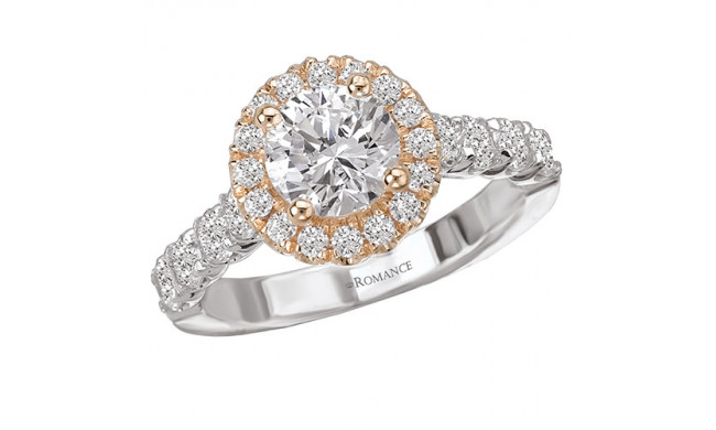 18k Two-Tone White & Rose Gold Round Halo Diamond Engagement Ring