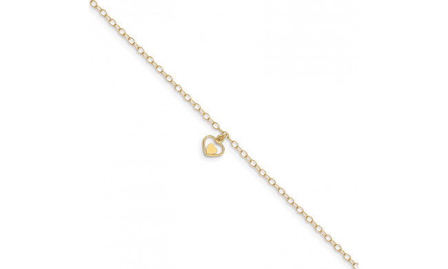 Quality Gold 14k Polished Hearts  in ext Anklet - ANK294-10