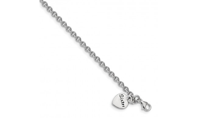 Quality Gold Sterling Silver Rhodium-plated Antiqued Sister Heart Dangle Bracelet - QG4264-7