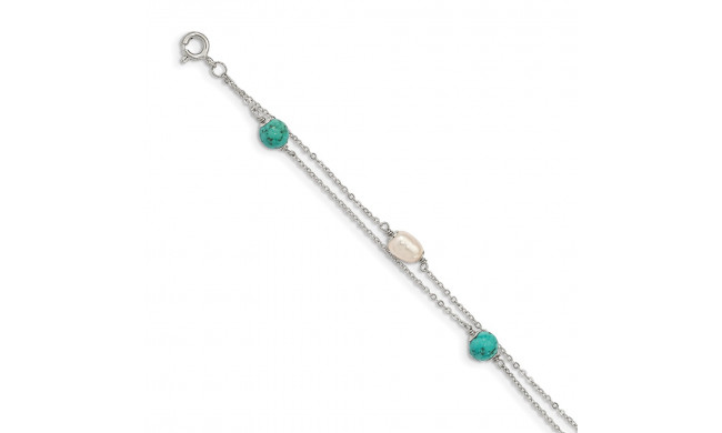Quality Gold Sterling Silver Turquoise & FCP   Bracelet - QG5017-7