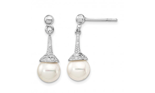 Quality Gold Sterling Silver Rh-pl Plated   CZ & Imitation Shell Pearl Dangle Earrings - QE15236