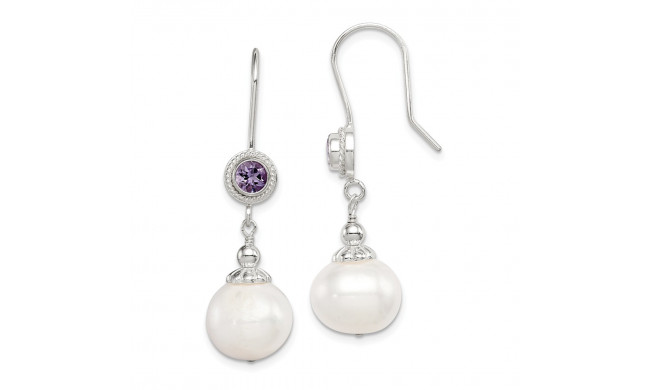 Quality Gold Sterling Silver Amethyst FW Cultured Pearl Dangle Earrings - QE12806