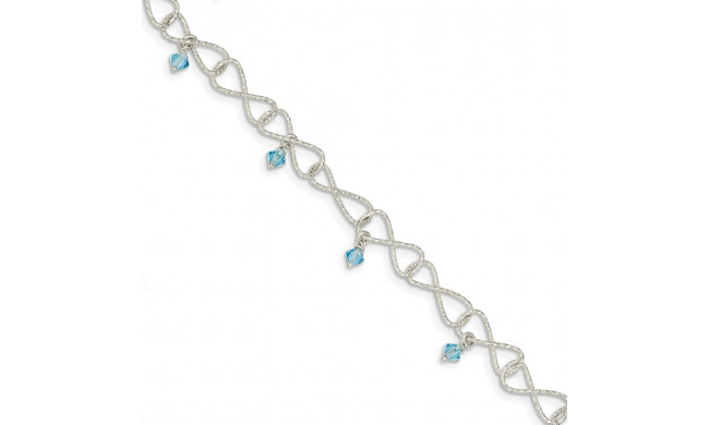 Quality Gold Sterling Silver Textured Aquamarine Colored Glass Bead Bracelet - QG3355-7.5