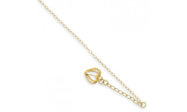 Quality Gold 14k Oval Link Chain with  Open Heart Cage Anklet - ANK244-9