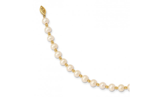 Quality Gold 14K White Near Round FW Cultured Pearl Bead Bracelet - XF740-7
