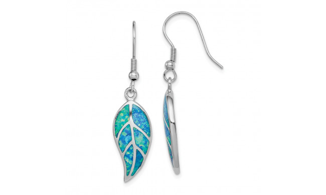 Quality Gold Sterling Silver Rhodium-plated Created Blue Opal Leaf Dangle Earrings - QE14290