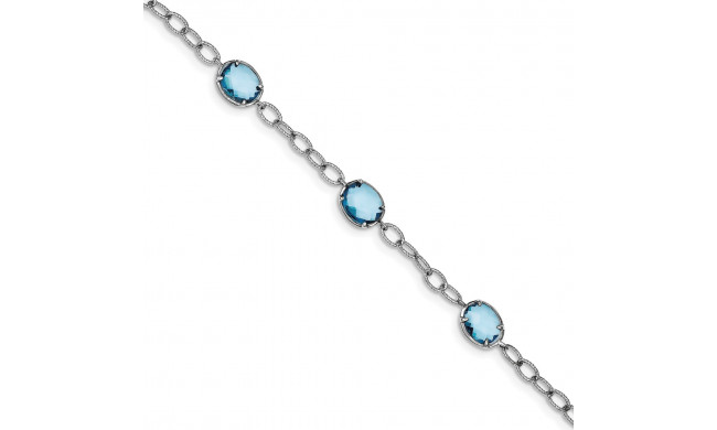 Quality Gold Sterling Silver Rhodium Plated Aqua Blue CZ Textured Link Bracelet - QX605CZ