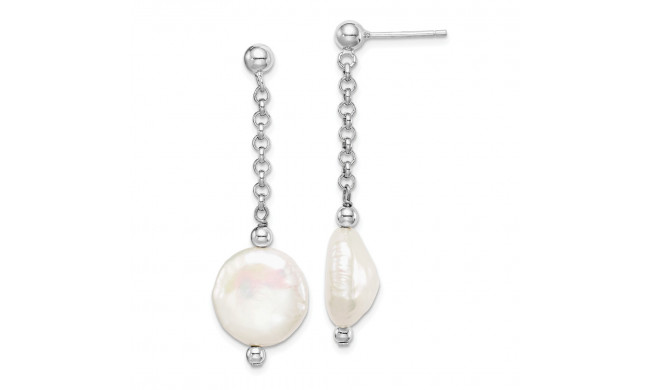 Quality Gold Sterling Silver Rhod-plated 12-13 Coin FWC Pearl Dangle Earrings - QE15215