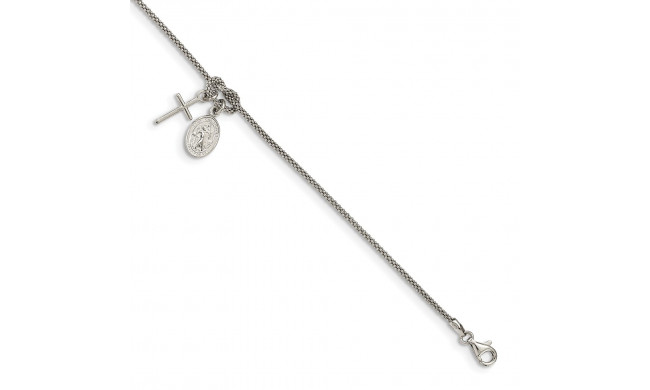 Quality Gold Sterling Silver Cabled Cross Knot Dangle Charm with 1in .ext Bracelet - QG4948-7.5