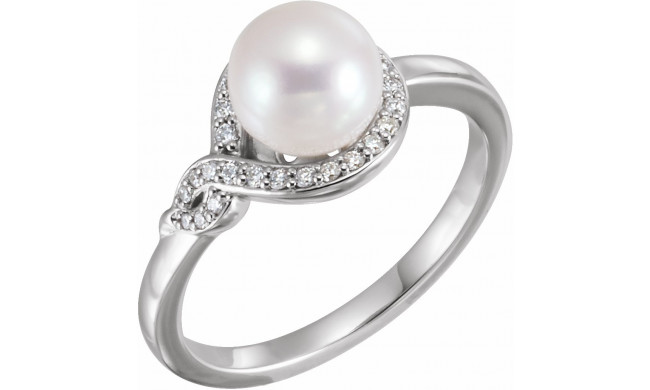 14K White Cultured Freshwater Pearl & 1/10 CTW Diamond Bypass Ring - 6500600P