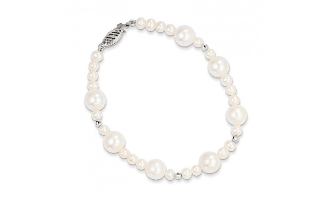 Quality Gold 14K WG White Near Round Freshwater Cultured Pearl Bead Bracelet - XF440-7.5