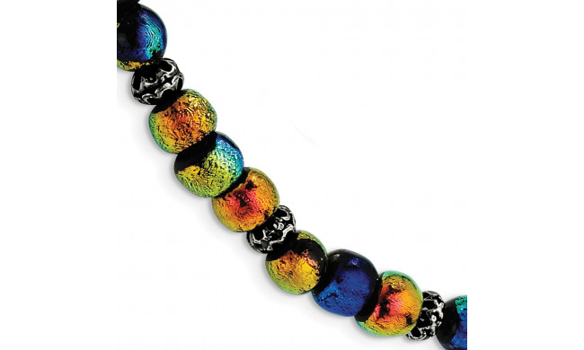 Quality Gold Sterling Silver Dichroic Glass Beaded 8in Toggle Bracelet - QG2746-8