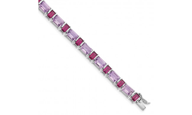 Quality Gold Sterling Silver Rhodium-plated Amethyst & Rhodolite Bracelet - QG4920-7.5