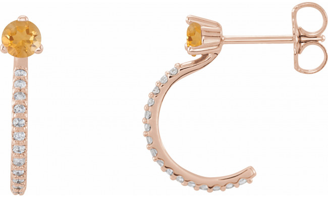 14K Rose Citrine & 1/6 CTW Diamond Hoop Earrings - 86686677P