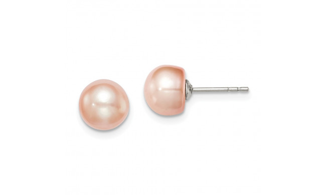 Quality Gold Sterling Silver 7-8mm Pink FW Cultured Button Pearl Stud Earrings - QE12685