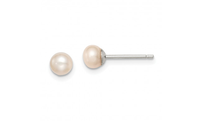 Quality Gold Sterling Silver 4-5mm Pink FW Cultured Button Pearl Stud Earrings - QE12683