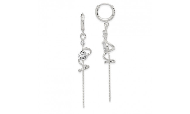 Quality Gold Sterling Silver Spiral Cz Dangle Hoop Earrings - QE4092