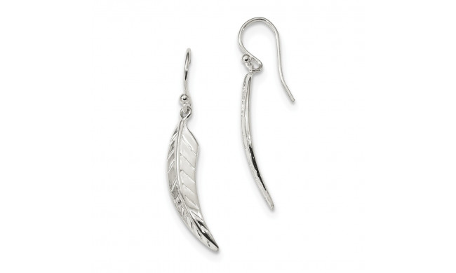 Quality Gold Sterling Silver Polished Leaf Dangle Shepherd Hook Earrings - QE13485