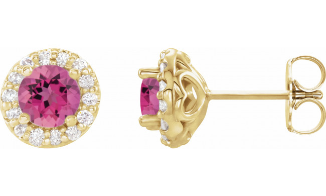 14K Yellow 4.5 mm Round Pink Tourmaline & 1/4 Diamond Earrings - 868396033P