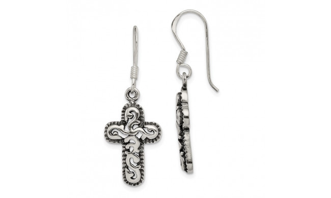Quality Gold Sterling Silver Antique Cross Dangle Earrings - QE4268