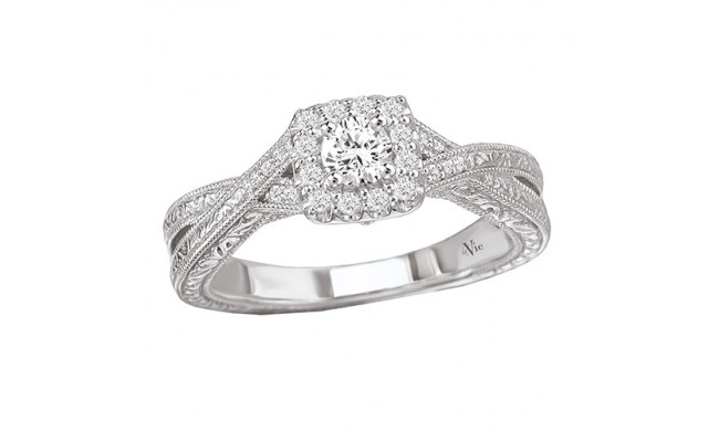 14k White Gold Halo Complete Diamond Engagement Ring