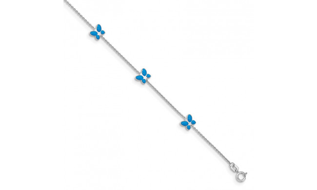Quality Gold 14k White Gold Blue Enameled Butterfly Anklet - ANK89-10