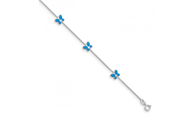 Quality Gold 14k White Gold Blue Enameled Butterfly Anklet - ANK89-10