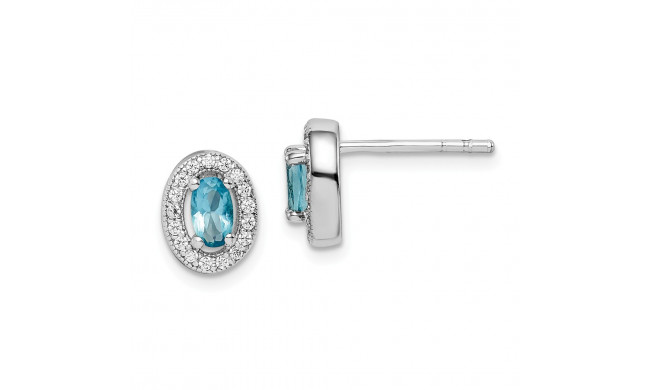 Quality Gold Sterling Silver Rhodium-plated   Light Blue & White CZ Oval Stud Earrings - QE12555