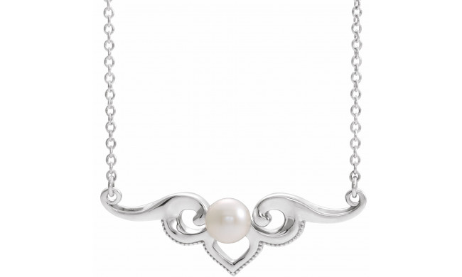 14K White Freshwater Cultured Pearl Bar 16 Necklace - 86940600P