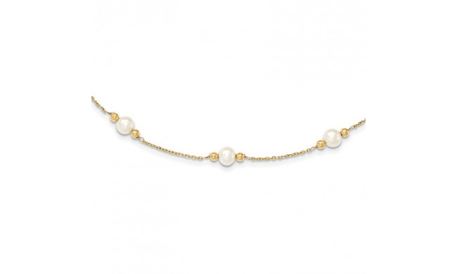 Quality Gold 14K White Near Round FW Cultured Pearl Bead 5-station Bracelet - XF449-7.5