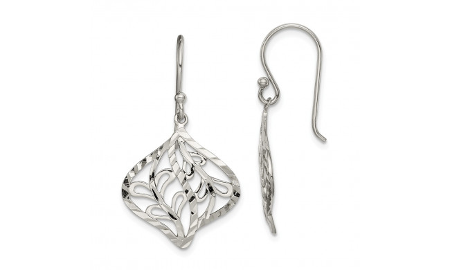 Quality Gold Sterling Silver Diamond-cut Leaf Dangle Earrings - QE14780