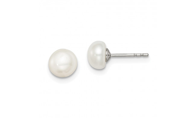 Quality Gold Sterling Silver 6-7mm White FW Cultured Button Pearl Stud Earrings - QE7691