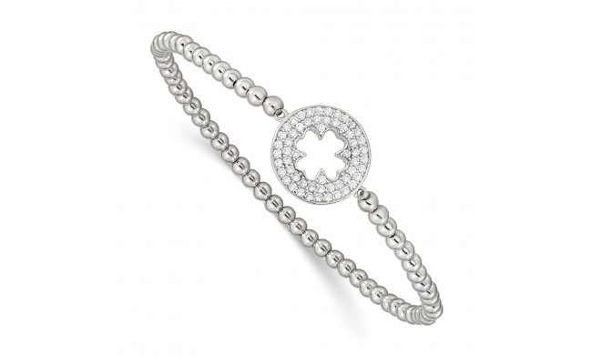 Quality Gold Sterling Silver Polished Beaded CZ cross Stretch Bracelet - QG3578