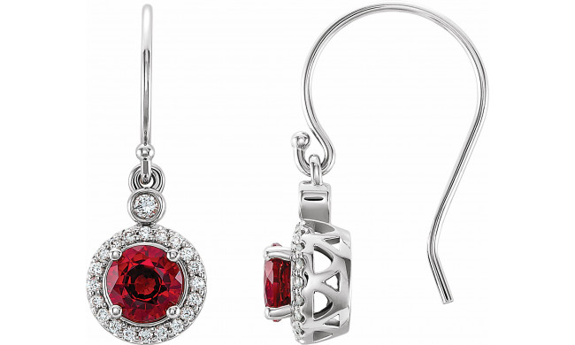 14K White Lab-Grown Ruby & 1/8 CTW Diamond Halo-Style Earrings - 86595603P