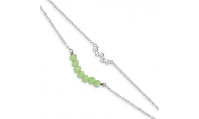 Quality Gold Sterling Silver CZ & Green Glass Beads Bracelet - QG4904-6