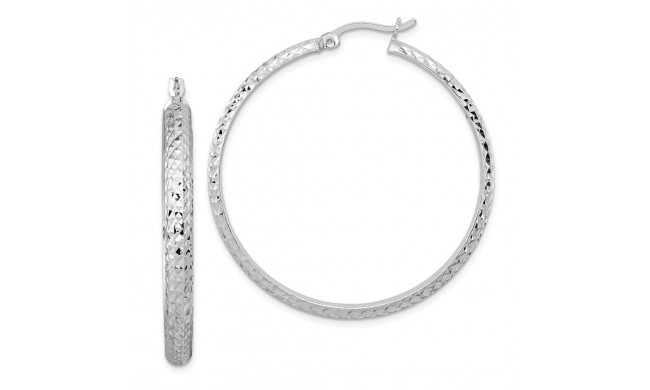 Quality Gold Sterling Silver Rhodium-plated Diamond-cut Hoop Earrings - QE11607