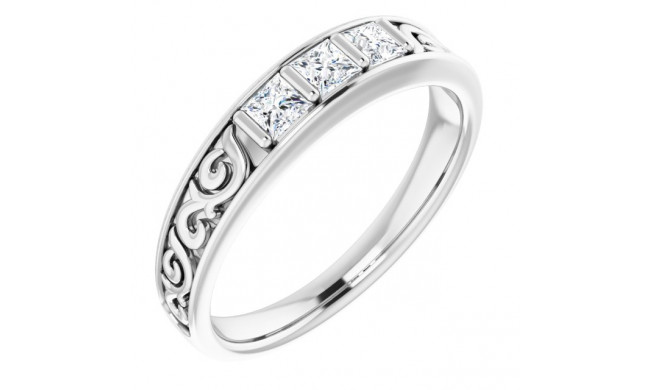 14K White 1/2 CTW Diamond Three-Stone Scroll Ring - 98506052P