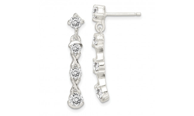 Quality Gold Sterling Silver Polished CZ Post Dangle Earrings - QE9186